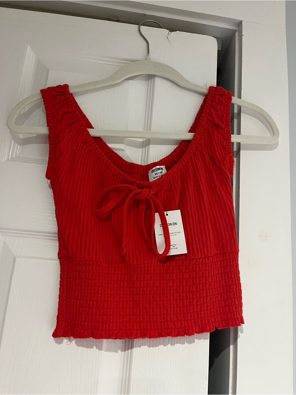 Cotton On Red Smocked Tie-Front Crop Tank